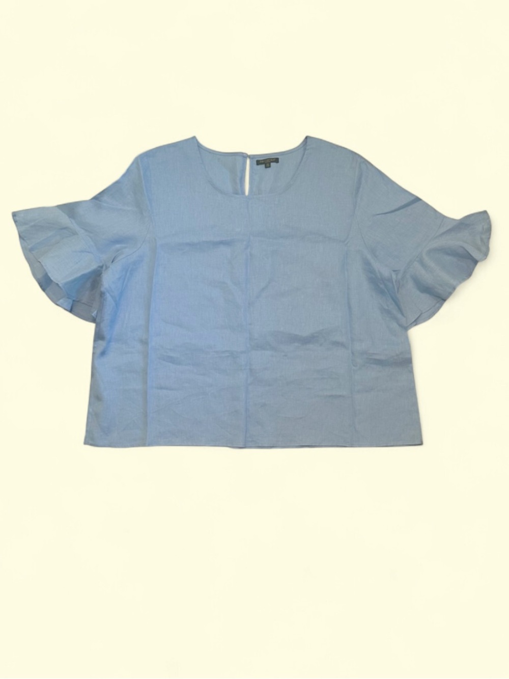 For Cynthia Coastal Minimalist 100% Linen Ruffle Sleeve Blouse NWT.